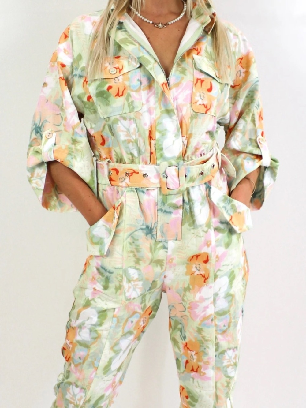 Lena Pastel Floral pants Jumpsuit with Belt